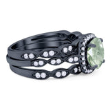 Three Piece Round Natural Stone Bridal Ring