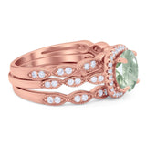 Three Piece Round Natural Stone Bridal Ring