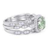 Three Piece Round Natural Stone Bridal Ring