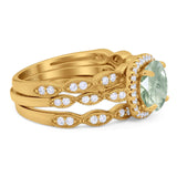 Three Piece Round Natural Stone Bridal Ring