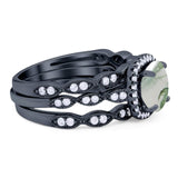Three Piece Round Natural Stone Bridal Ring