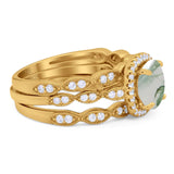 Three Piece Round Natural Stone Bridal Ring