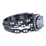Three Piece Round Natural Stone Bridal Ring
