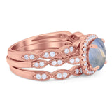 Three Piece Round Natural Stone Bridal Ring