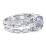 Three Piece Round Natural Stone Bridal Ring