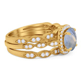 Three Piece Round Natural Stone Bridal Ring