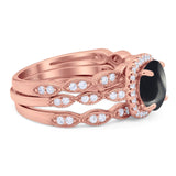 Three Piece Round Natural Stone Bridal Ring