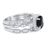 Three Piece Round Natural Stone Bridal Ring