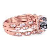 Three Piece Round Natural Stone Bridal Ring