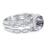 Three Piece Round Natural Stone Bridal Ring