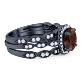 Three Piece Round Natural Stone Bridal Ring