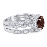 Three Piece Round Natural Stone Bridal Ring