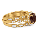 Three Piece Round Natural Stone Bridal Ring