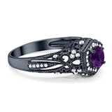 Art Deco Round Natural Stone Filigree Ring