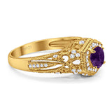 Art Deco Round Natural Stone Filigree Ring