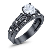 Two Piece Round Natural Stone Bridal Ring