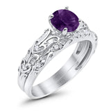 Two Piece Round Natural Stone Bridal Ring