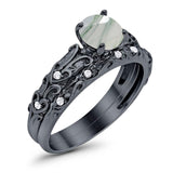 Two Piece Round Natural Stone Bridal Ring
