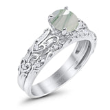 Two Piece Round Natural Stone Bridal Ring