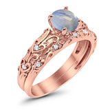 Two Piece Round Natural Stone Bridal Ring