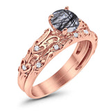 Two Piece Round Natural Stone Bridal Ring
