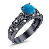 Two Piece Round Natural Stone Bridal Ring