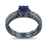 Two Piece Round Natural Stone Bridal Ring