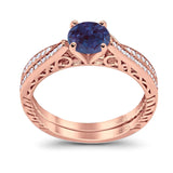 Two Piece Round Natural Stone Bridal Ring
