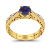 Two Piece Round Natural Stone Bridal Ring
