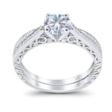 Two Piece Round Natural Stone Bridal Ring