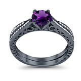 Two Piece Round Natural Stone Bridal Ring