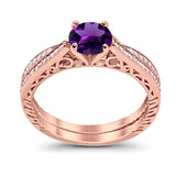 Two Piece Round Natural Stone Bridal Ring