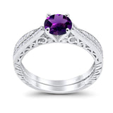 Two Piece Round Natural Stone Bridal Ring