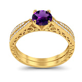 Two Piece Round Natural Stone Bridal Ring