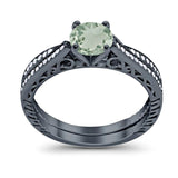 Two Piece Round Natural Stone Bridal Ring