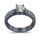 Two Piece Round Natural Stone Bridal Ring