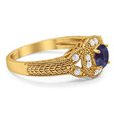 Art Deco Round Natural Stone Leaf Style Ring