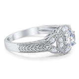 Art Deco Round Natural Stone Leaf Style Ring