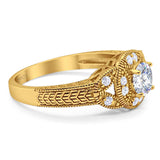 Art Deco Round Natural Stone Leaf Style Ring