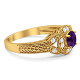 Art Deco Round Natural Stone Leaf Style Ring