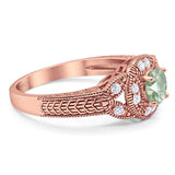 Art Deco Round Natural Stone Leaf Style Ring