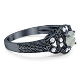 Art Deco Round Natural Stone Leaf Style Ring