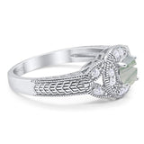 Art Deco Round Natural Stone Leaf Style Ring