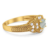Art Deco Round Natural Stone Leaf Style Ring
