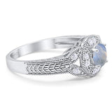 Art Deco Round Natural Stone Leaf Style Ring