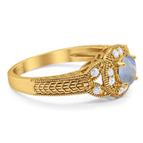 Art Deco Round Natural Stone Leaf Style Ring