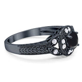 Art Deco Round Natural Stone Leaf Style Ring