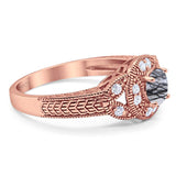 Art Deco Round Natural Stone Leaf Style Ring