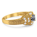 Art Deco Round Natural Stone Leaf Style Ring