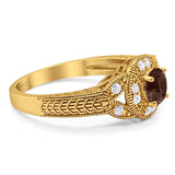 Art Deco Round Natural Stone Leaf Style Ring